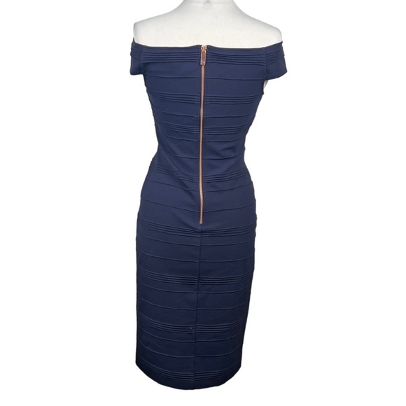 TED Baker London Stripe Texture Bardot Dress Off Shoulder Bodycon Bandage Dress - Picture 3 of 11